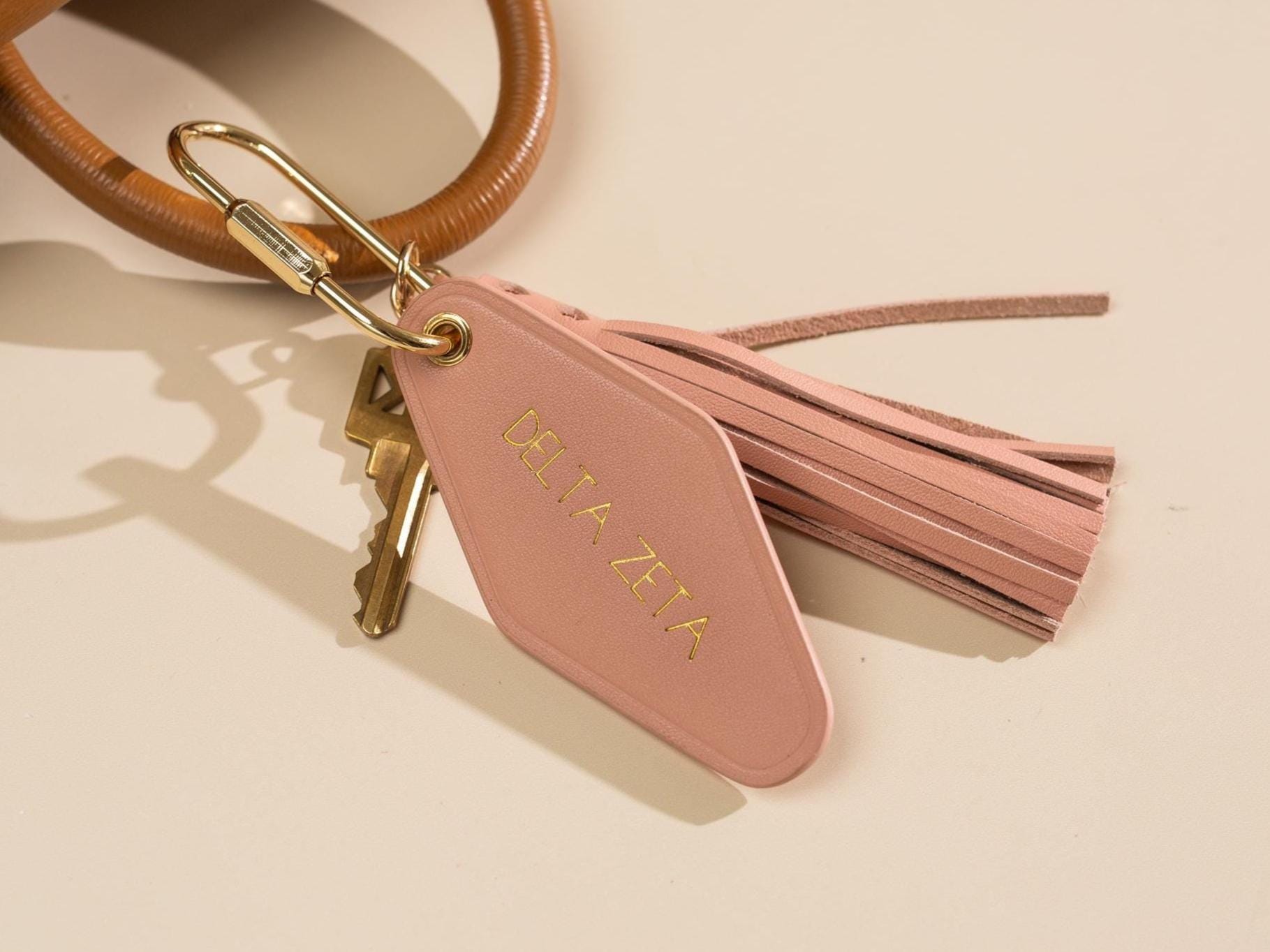 Embossed XS Name Diamond Leather Keychain w/ Tassel - modern key chain fob, longer names text, vintage style hotel motel office keys ring