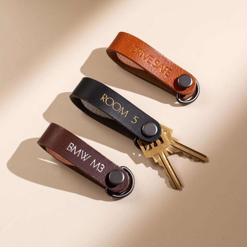 Embossed Leather Strap Keychain (XS Name) - Custom Key Ring Holder, Personalized Leather Gift, Slim Keyholder, Handheld, Gift for Busy Dad