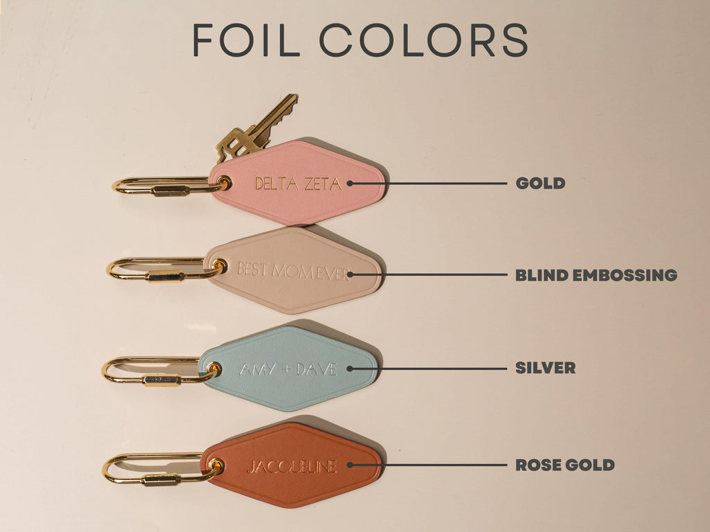 Embossed Diamond Leather Keychain XS Names - modern key chain fob, travel luggage bag tag, vintage style hotel motel office keys ring