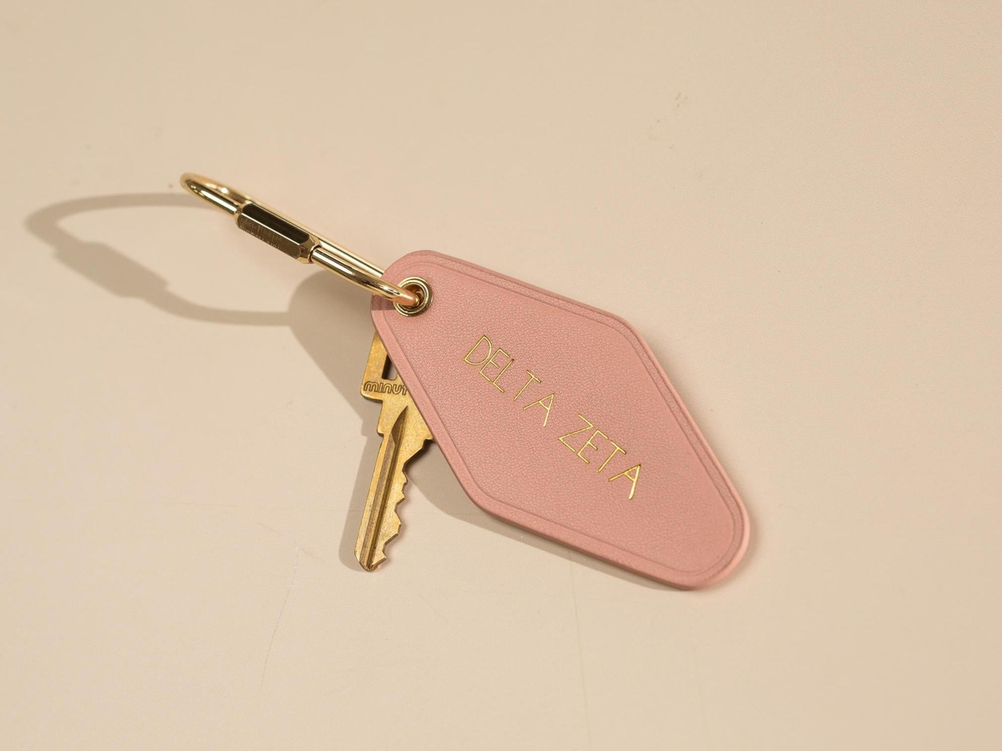 Embossed Diamond Leather Keychain XS Names - modern key chain fob, travel luggage bag tag, vintage style hotel motel office keys ring