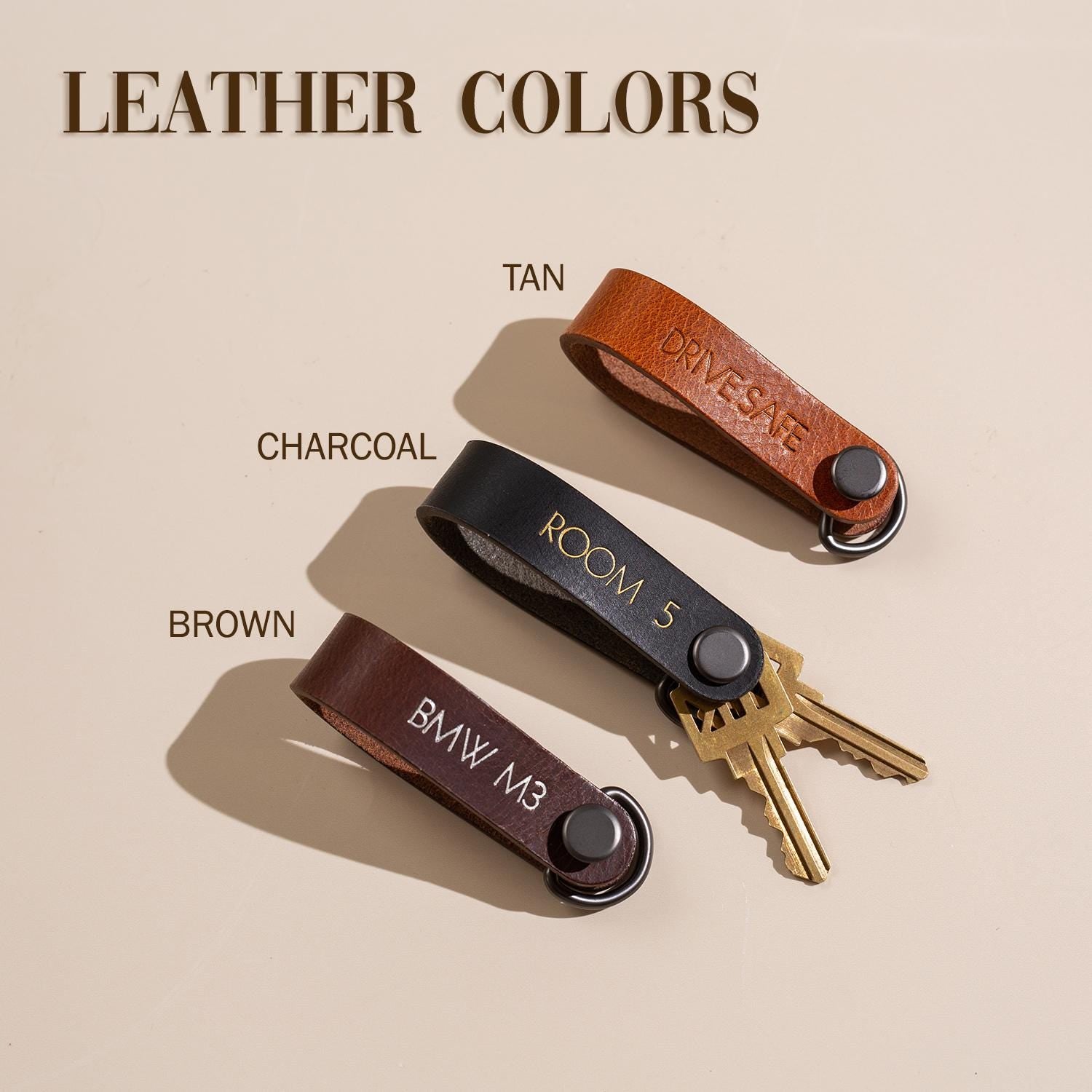 Embossed Leather Strap Keychain (XS Name) - Custom Key Ring Holder, Personalized Leather Gift, Slim Keyholder, Handheld, Gift for Busy Dad