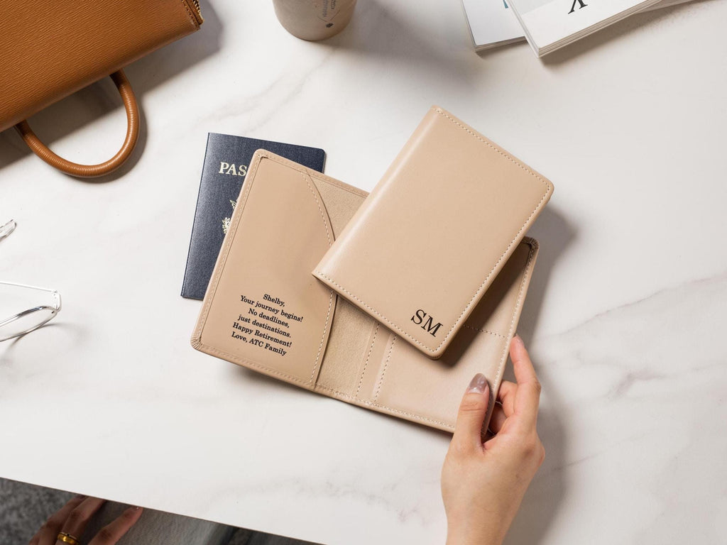 Nappa Passport Holder - Engraved Custom Name Monogram Inside Message Quote Genuine Leather Anniversary Gift Business Traveler Best Friend
