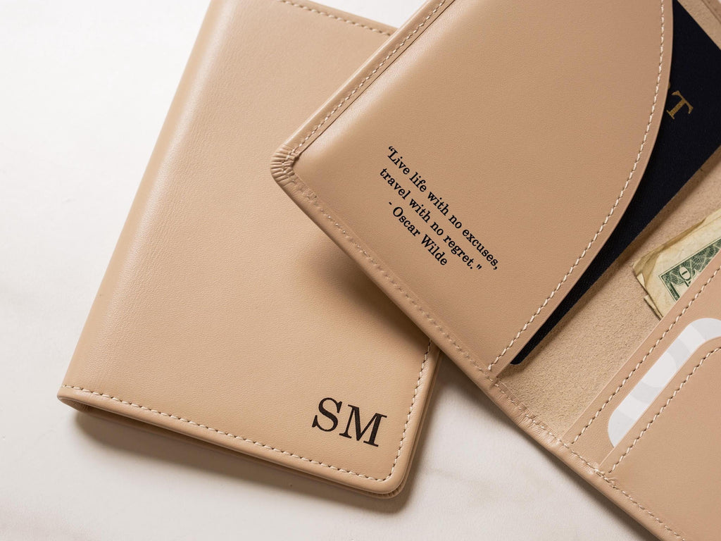 Nappa Passport Holder - Engraved Custom Name Monogram Inside Message Quote Genuine Leather Anniversary Gift Business Traveler Best Friend