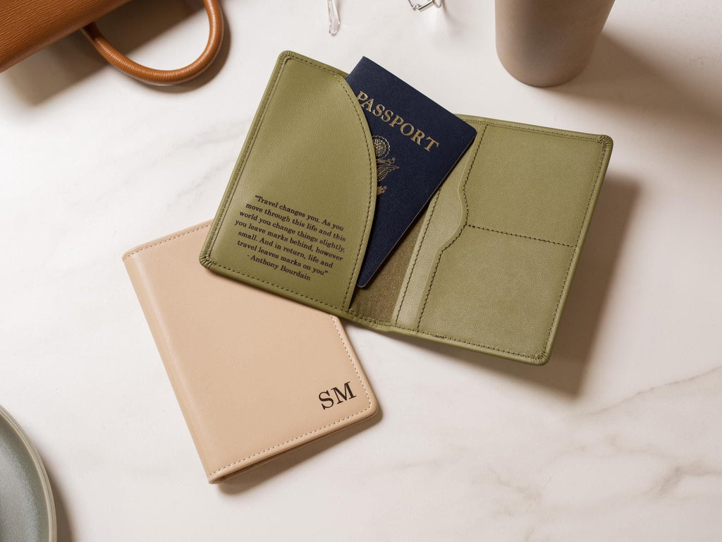 Nappa Passport Holder - Engraved Custom Name Monogram Inside Message Quote Genuine Leather Anniversary Gift Business Traveler Best Friend