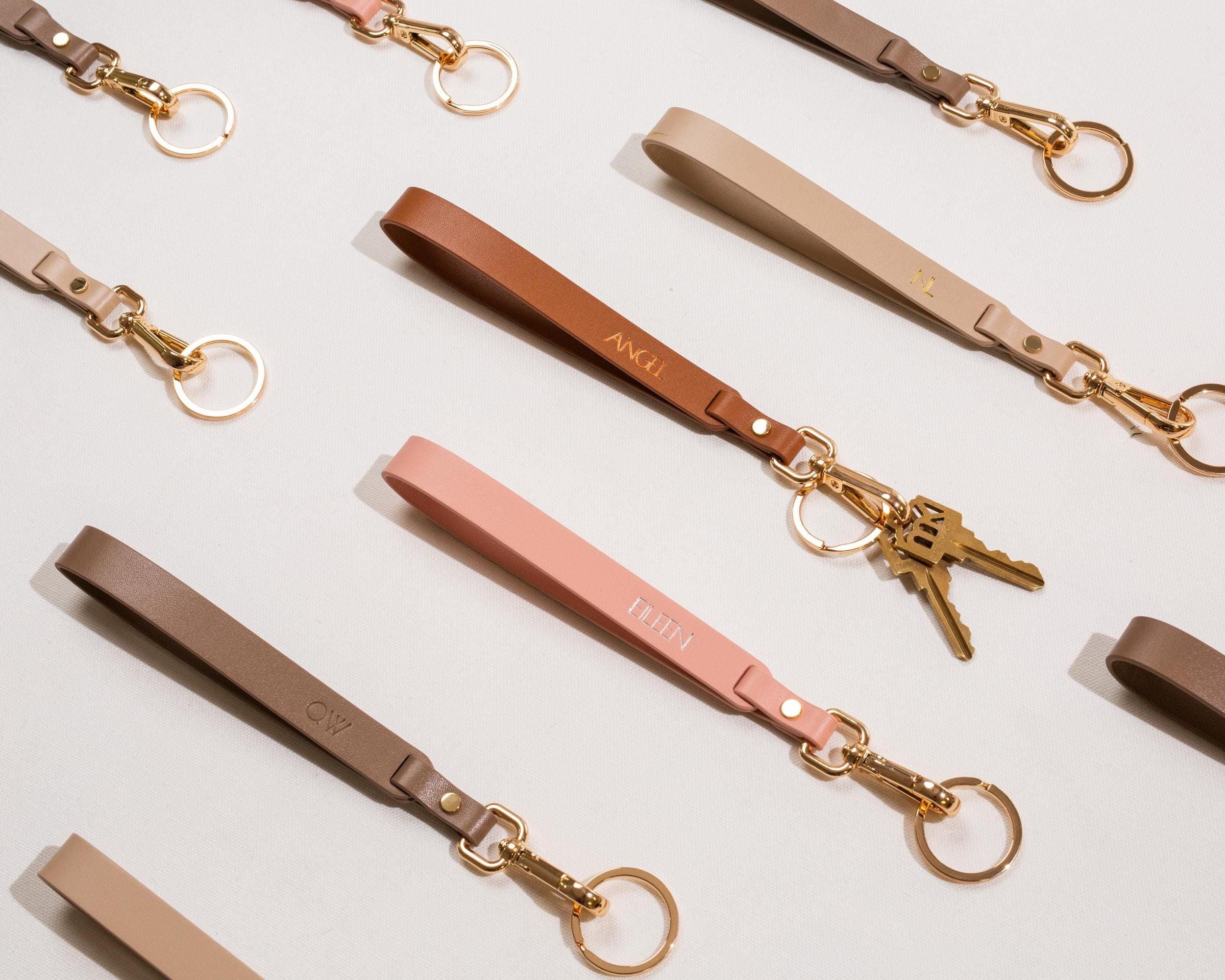 Embossed Nappa Leather Wristlet Keychain - Personalized Key Strap with Name or Initial, Modern Minimal Custom Accessory for for Purse Bag