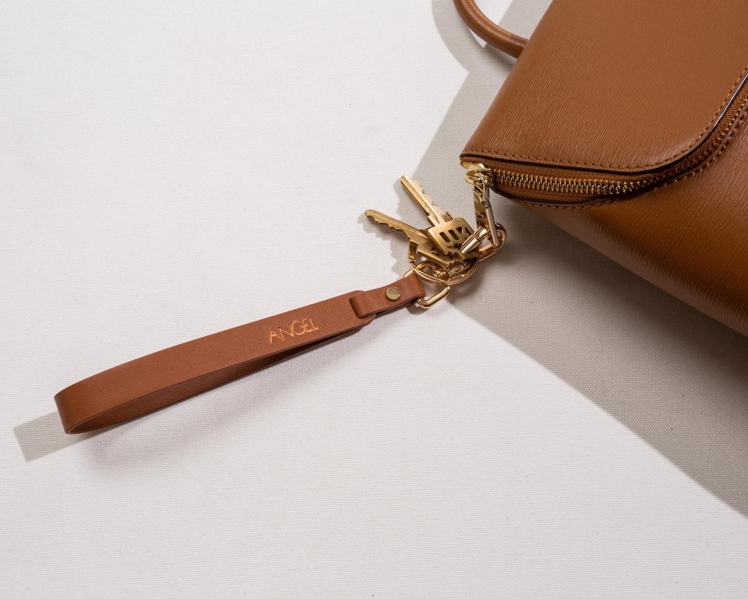 Embossed Nappa Leather Wristlet Keychain - Personalized Key Strap with Name or Initial, Modern Minimal Custom Accessory for for Purse Bag