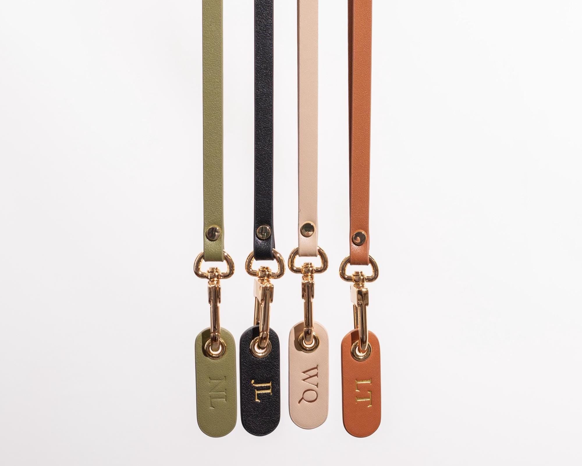 Nappa Leather Lanyard with Embossed Tag Keychain – Personalized Neck Key Holder ID Badge, Minimalist Office Accessory, Custom Initial Gift