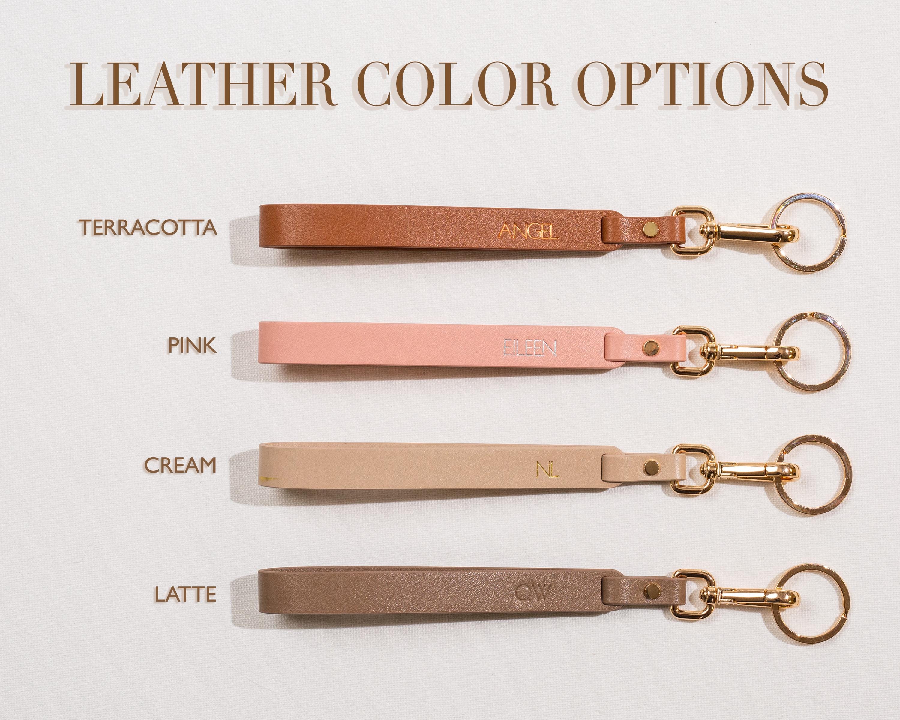 Embossed Nappa Leather Wristlet Keychain - Personalized Key Strap with Name or Initial, Modern Minimal Custom Accessory for for Purse Bag