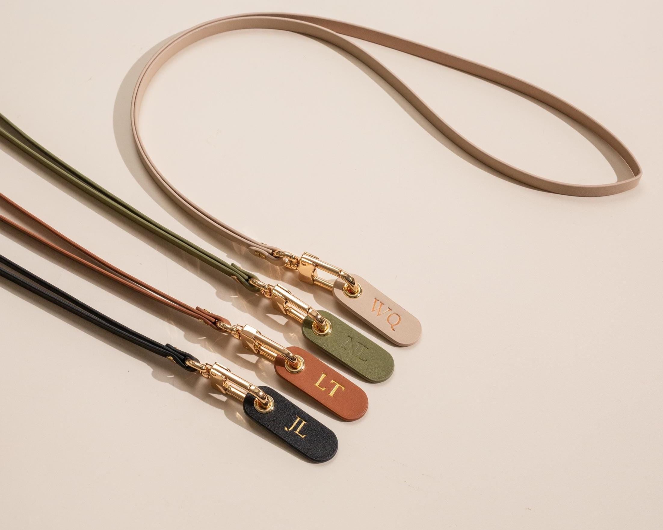 Nappa Leather Lanyard with Embossed Tag Keychain – Personalized Neck Key Holder ID Badge, Minimalist Office Accessory, Custom Initial Gift