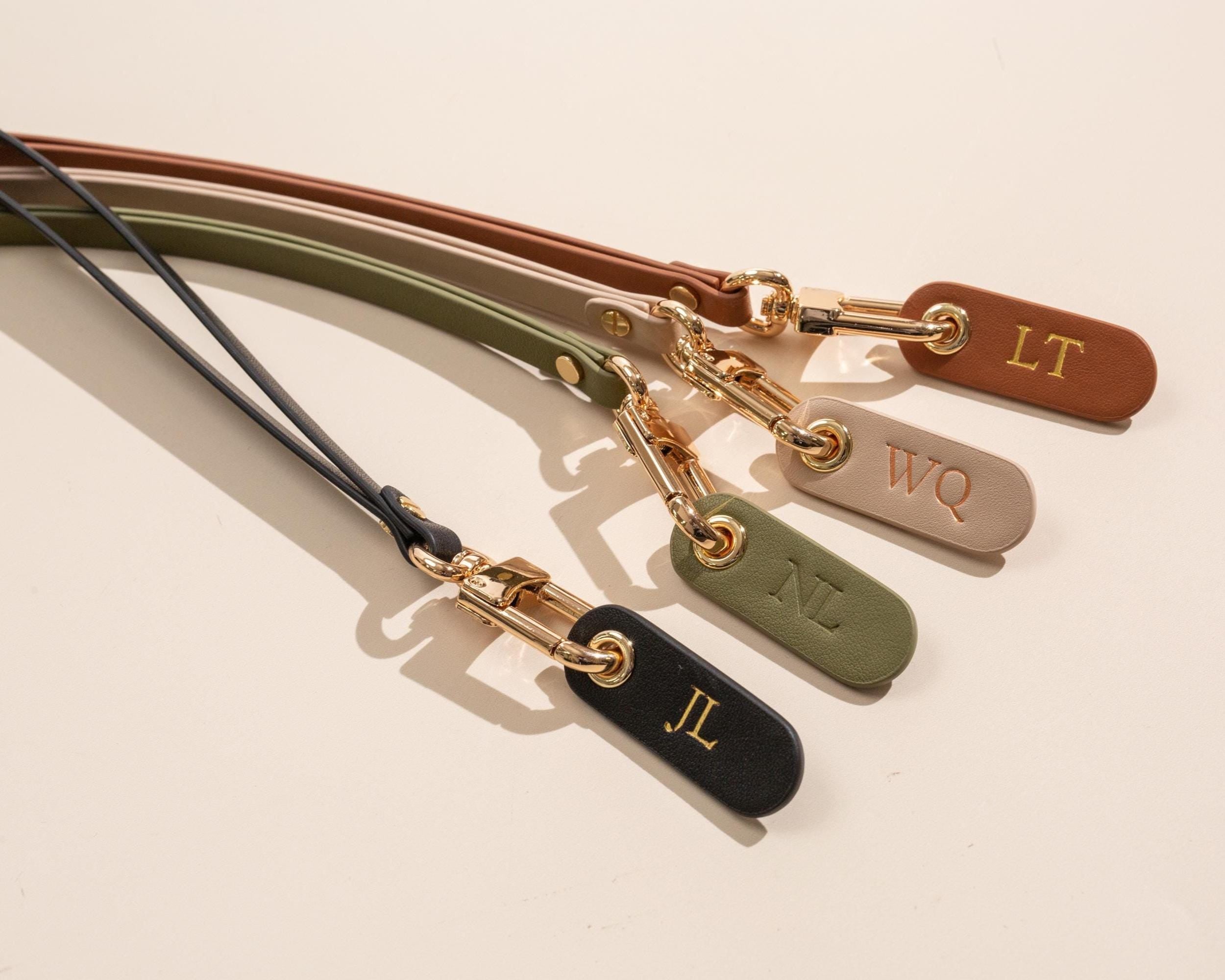 Nappa Leather Lanyard with Embossed Tag Keychain – Personalized Neck Key Holder ID Badge, Minimalist Office Accessory, Custom Initial Gift