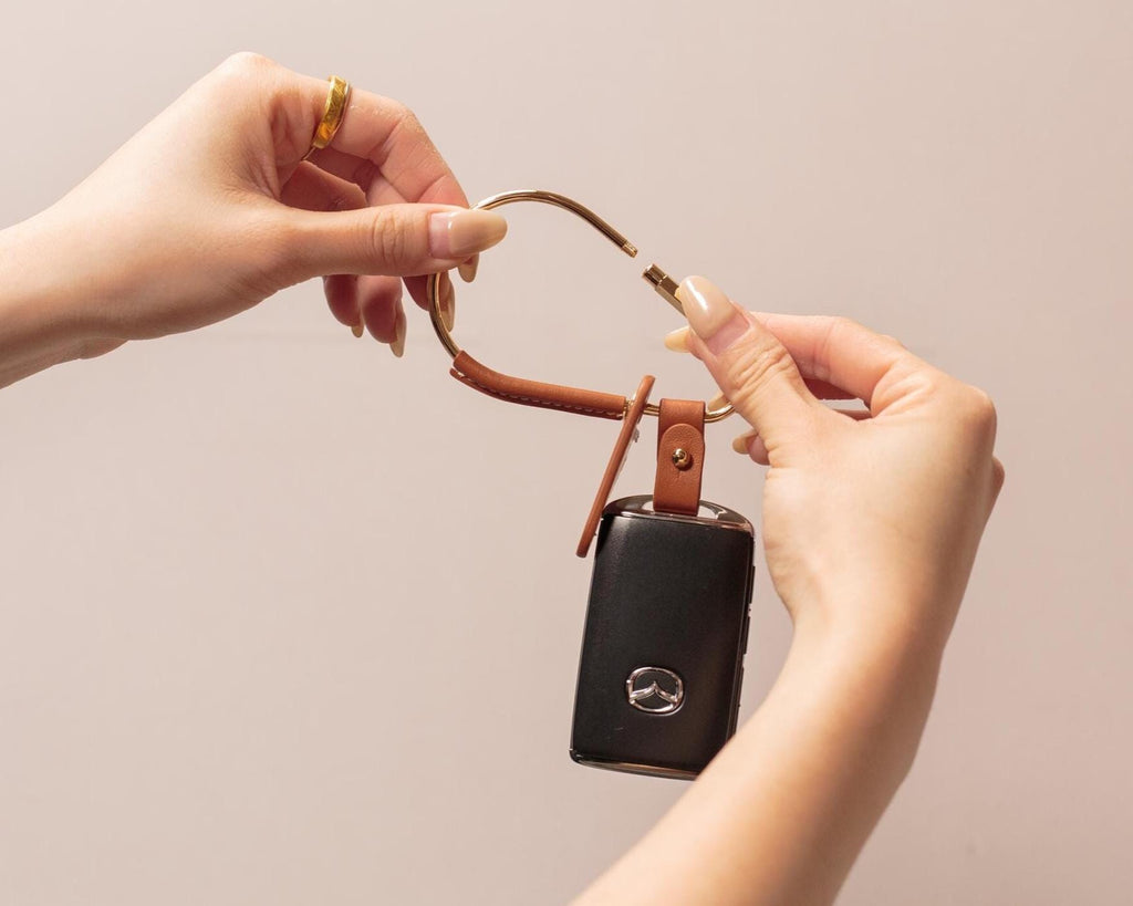 Embossed Mini Tag with Carabiner Keychain - Personalized Accessory, Minimal Nappa Leather Bag Charm, Simple Practical Gift Idea For Her