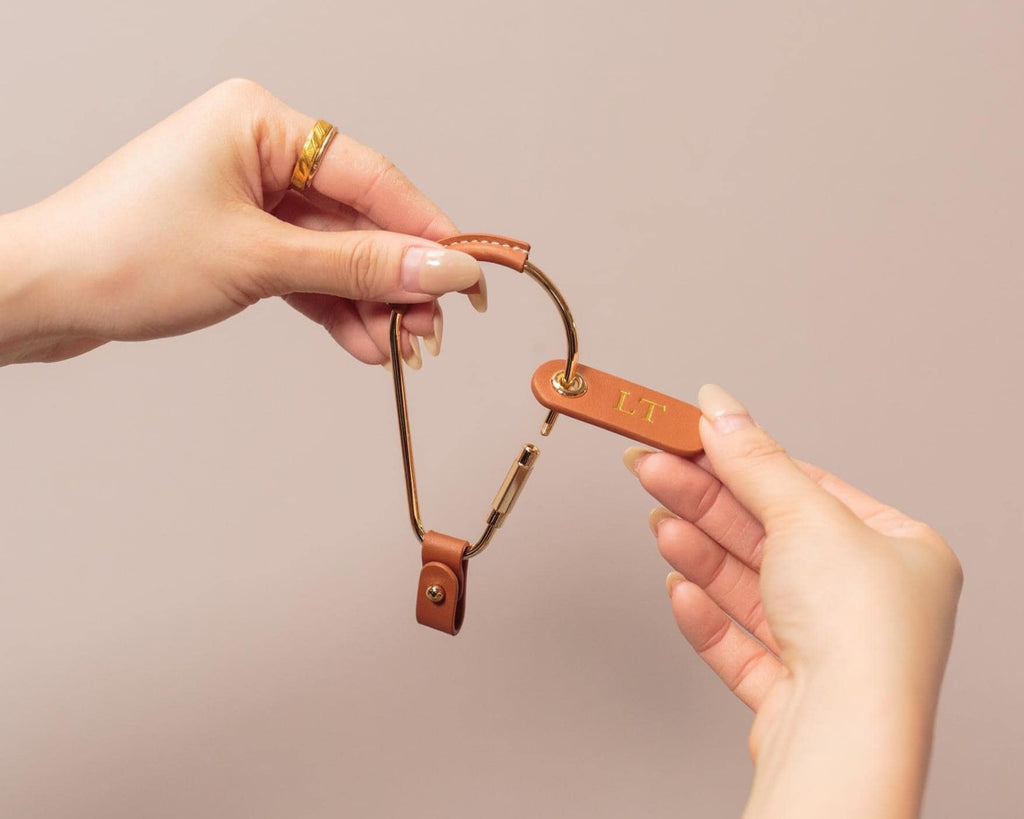 Embossed Mini Tag with Carabiner Keychain - Personalized Accessory, Minimal Nappa Leather Bag Charm, Simple Practical Gift Idea For Her