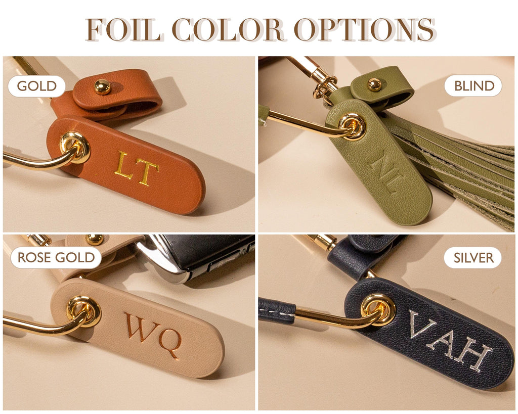 Embossed Mini Tag with Carabiner Keychain - Personalized Accessory, Minimal Nappa Leather Bag Charm, Simple Practical Gift Idea For Her