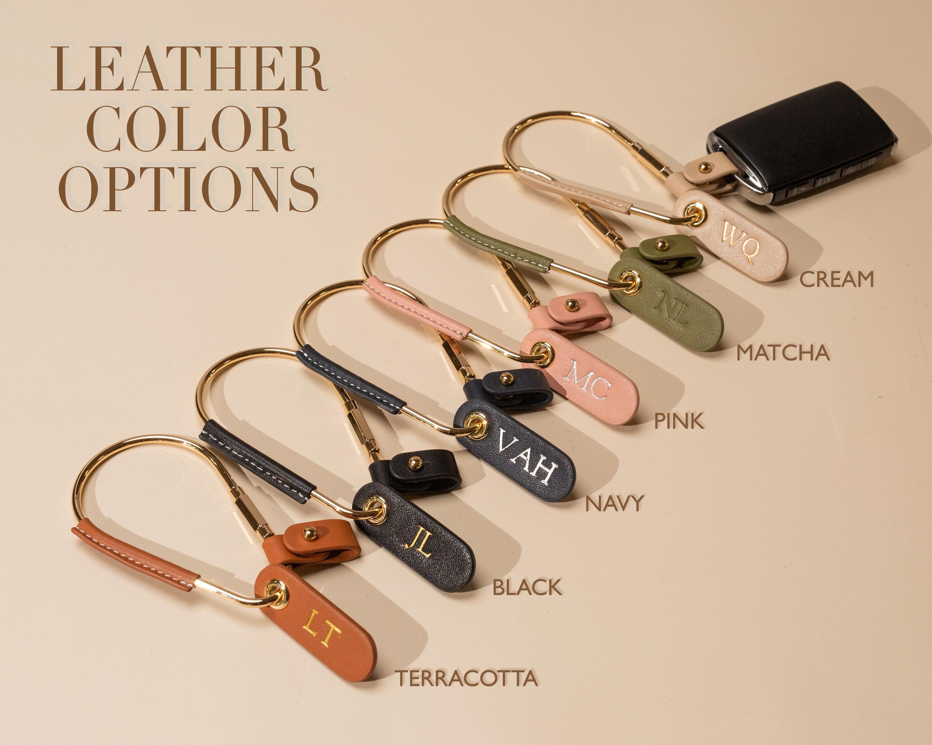 Embossed Mini Tag with Carabiner Keychain - Personalized Accessory, Minimal Nappa Leather Bag Charm, Simple Practical Gift Idea For Her