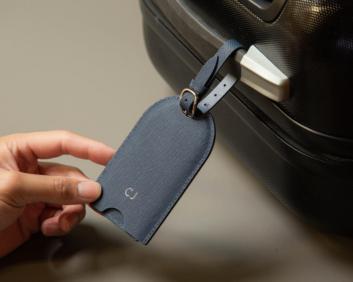 Embossed Saffiano Leather Luggage Tag (Initial) - Personalized Monogram Travel Bag Tag, Wedding Party Gift