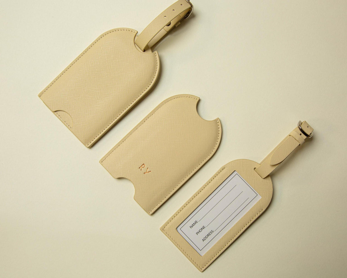 Embossed Saffiano Leather Luggage Tag (Initial) - Personalized Monogram Travel Bag Tag, Wedding Party Gift