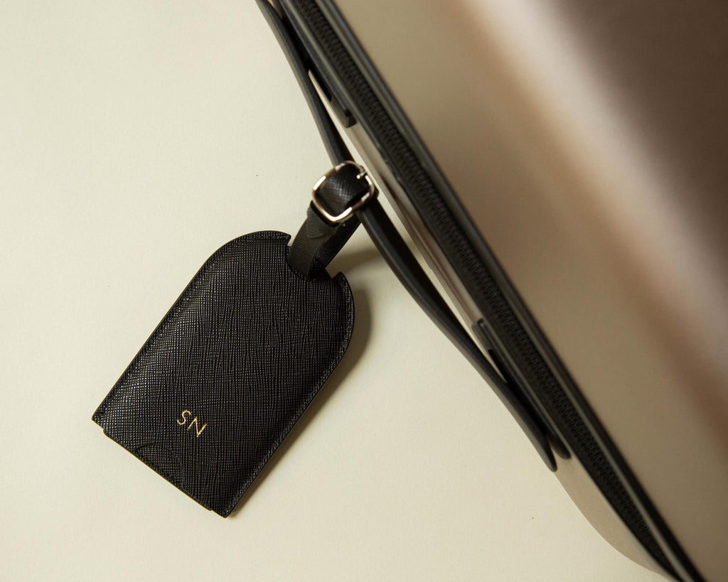 Embossed Saffiano Leather Luggage Tag (Initial) - Personalized Monogram Travel Bag Tag, Wedding Party Gift