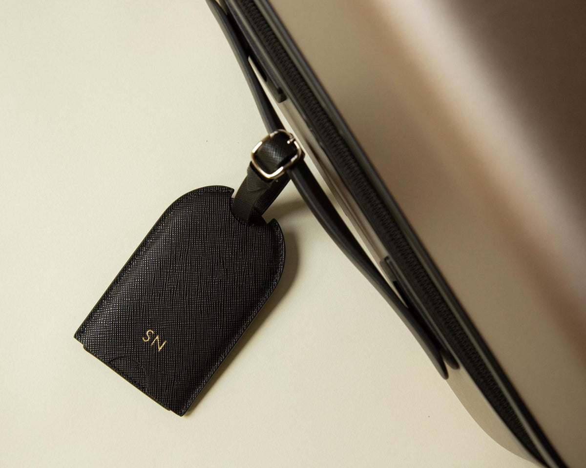 Embossed Saffiano Leather Luggage Tag (Initial) - Personalized Monogram Travel Bag Tag, Wedding Party Gift