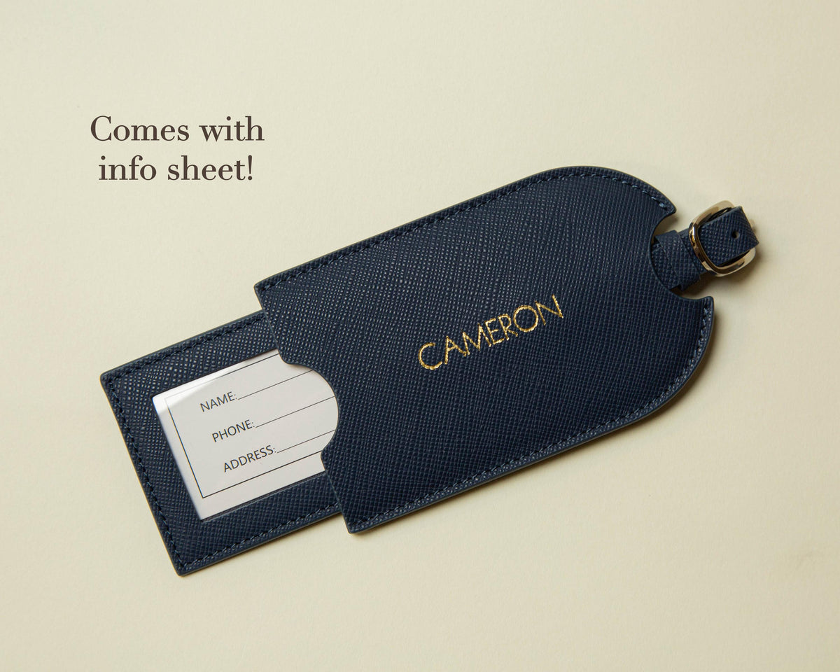 Embossed Saffiano Leather Luggage Tag (Name) - Personalized Suitcase Tag, Travel Accessory Honeymoon Gift