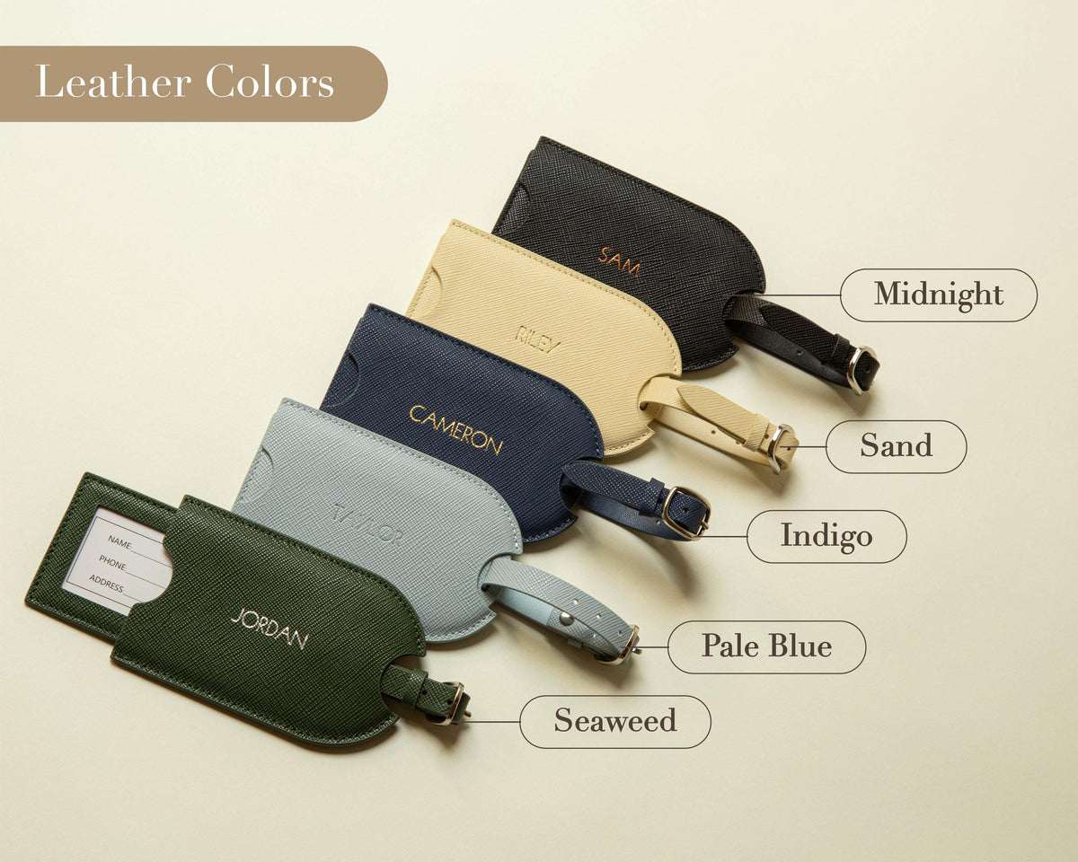 Embossed Saffiano Leather Luggage Tag (Name) - Personalized Suitcase Tag, Travel Accessory Honeymoon Gift