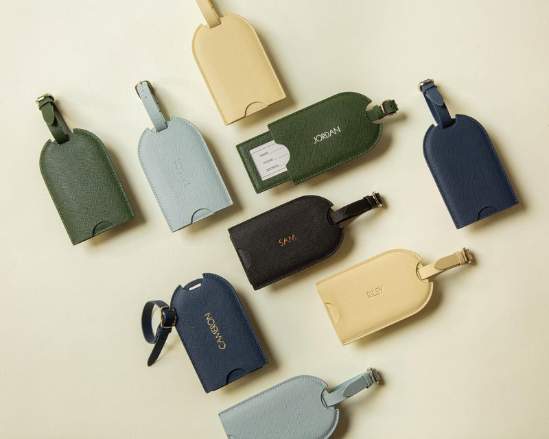 Embossed Saffiano Leather Luggage Tag (Name) - Personalized Suitcase Tag, Travel Accessory Honeymoon Gift