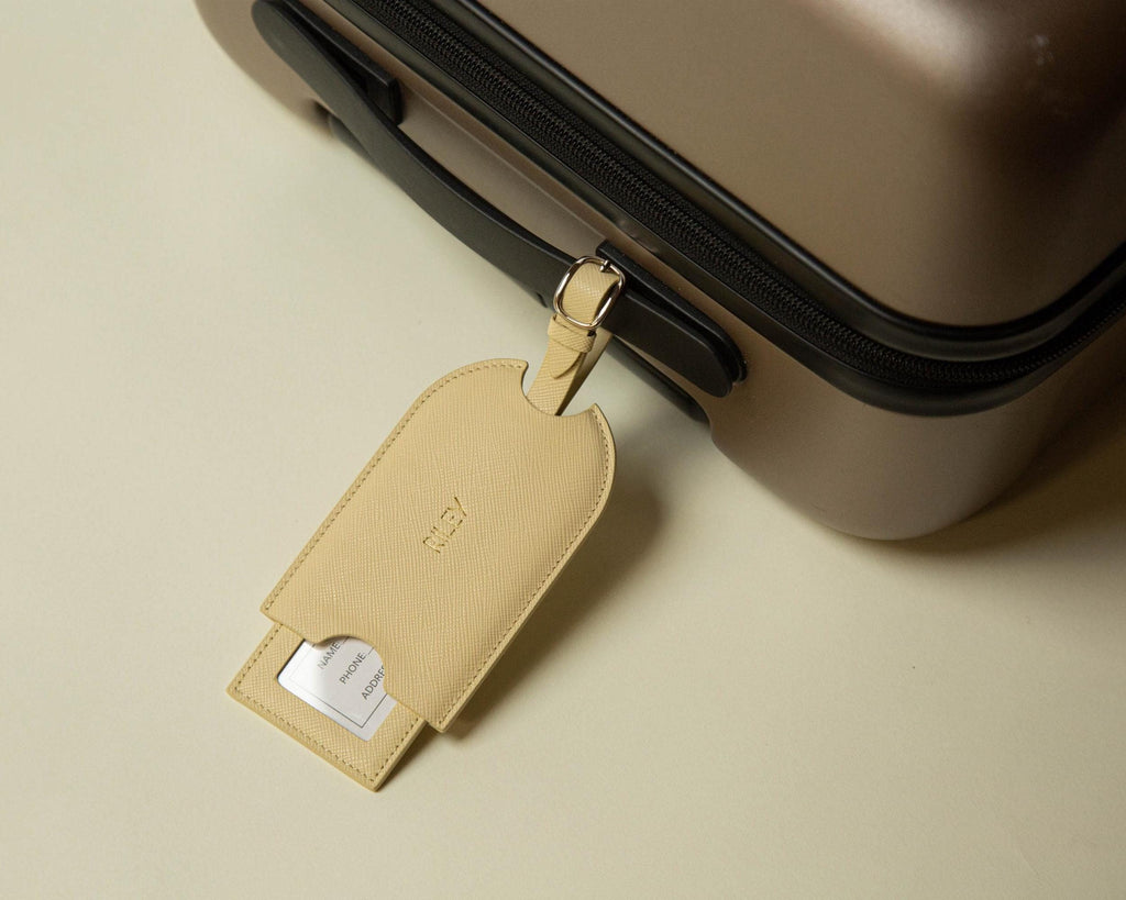 Embossed Saffiano Leather Luggage Tag (Name) - Personalized Suitcase Tag, Travel Accessory Honeymoon Gift