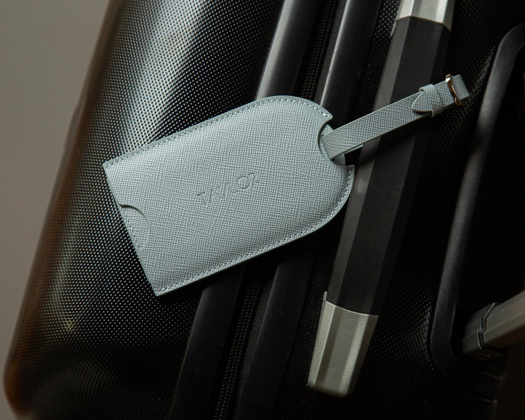 Embossed Saffiano Leather Luggage Tag (Name) - Personalized Suitcase Tag, Travel Accessory Honeymoon Gift