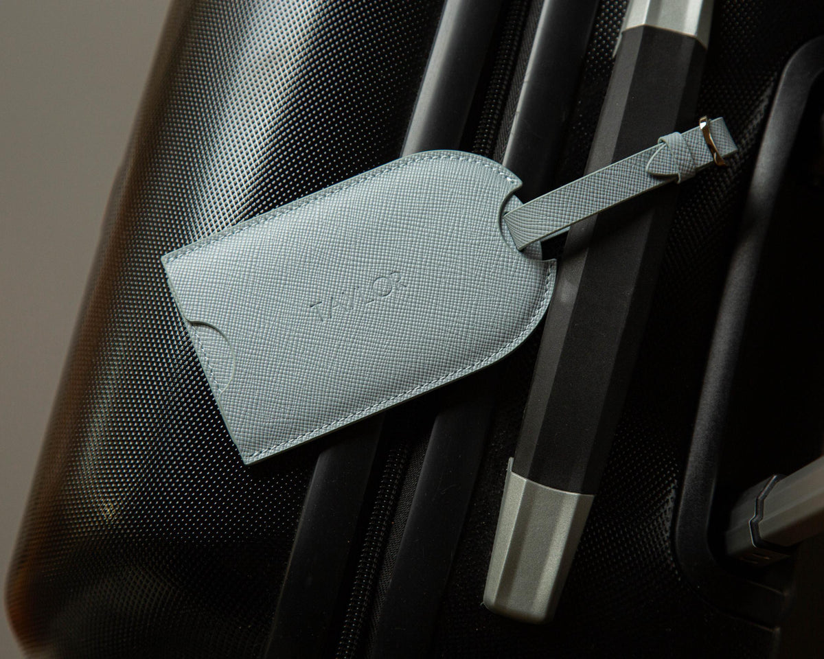 Embossed Saffiano Leather Luggage Tag (Name) - Personalized Suitcase Tag, Travel Accessory Honeymoon Gift