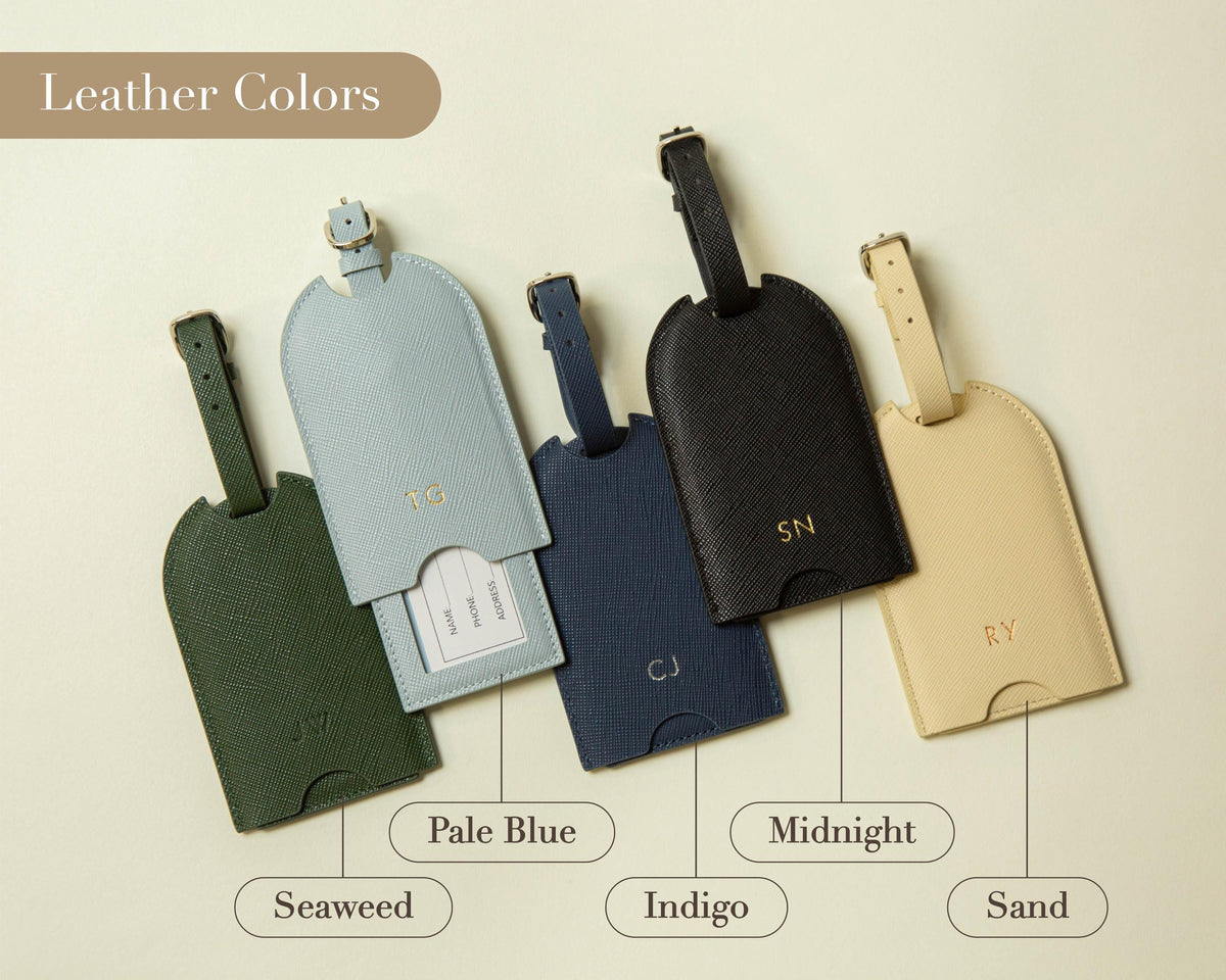 Embossed Saffiano Leather Luggage Tag (Initial) - Personalized Monogram Travel Bag Tag, Wedding Party Gift