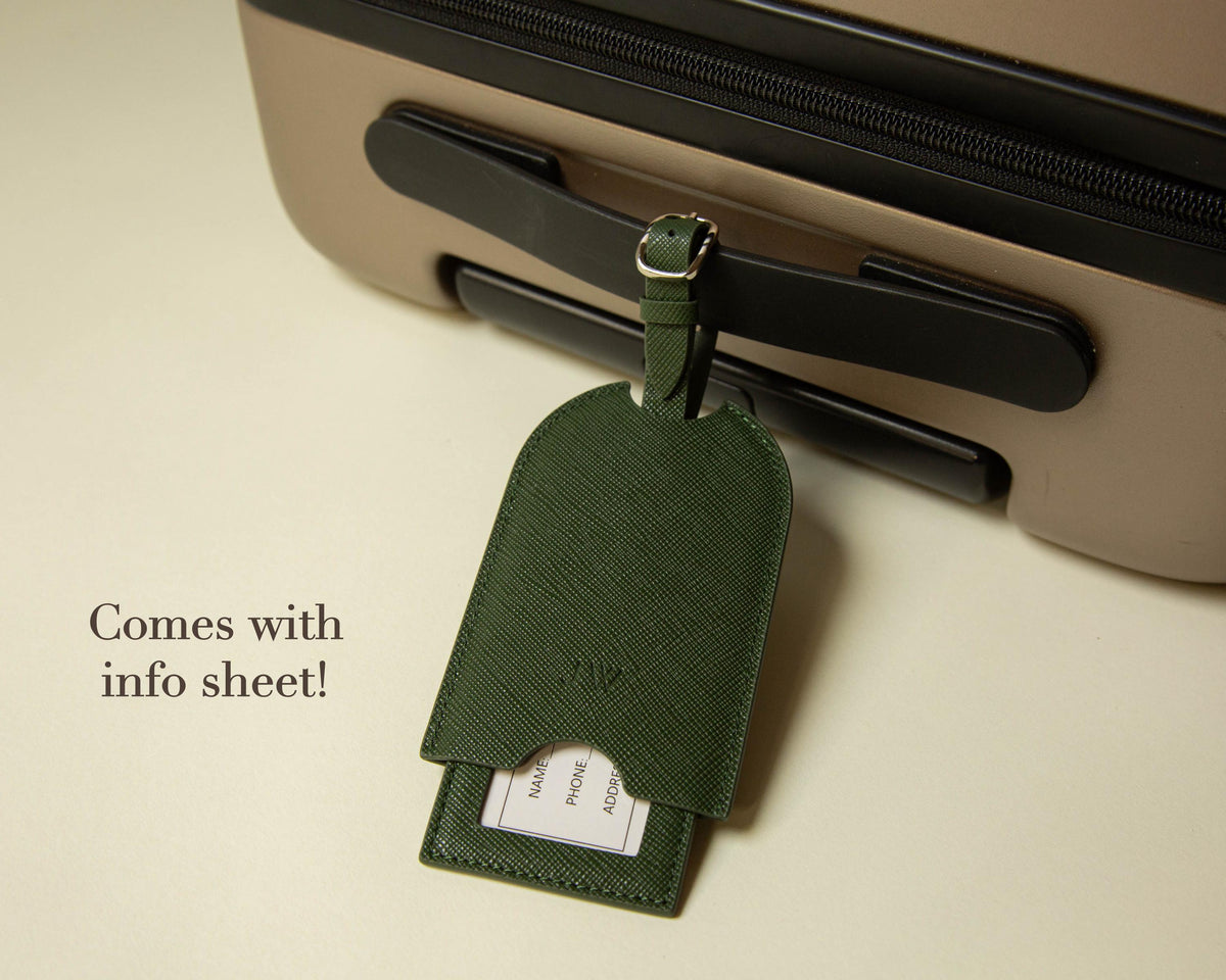 Embossed Saffiano Leather Luggage Tag (Initial) - Personalized Monogram Travel Bag Tag, Wedding Party Gift