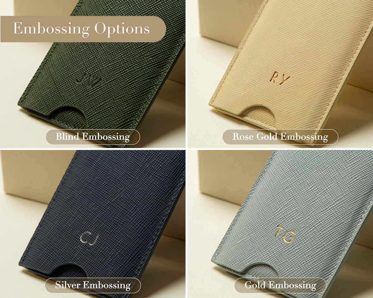 Embossed Saffiano Leather Luggage Tag (Initial) - Personalized Monogram Travel Bag Tag, Wedding Party Gift