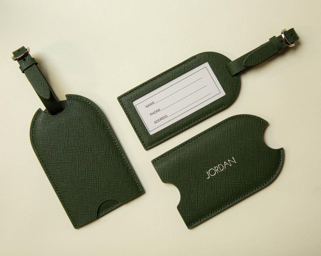 Embossed Saffiano Leather Luggage Tag (Name) - Personalized Suitcase Tag, Travel Accessory Honeymoon Gift