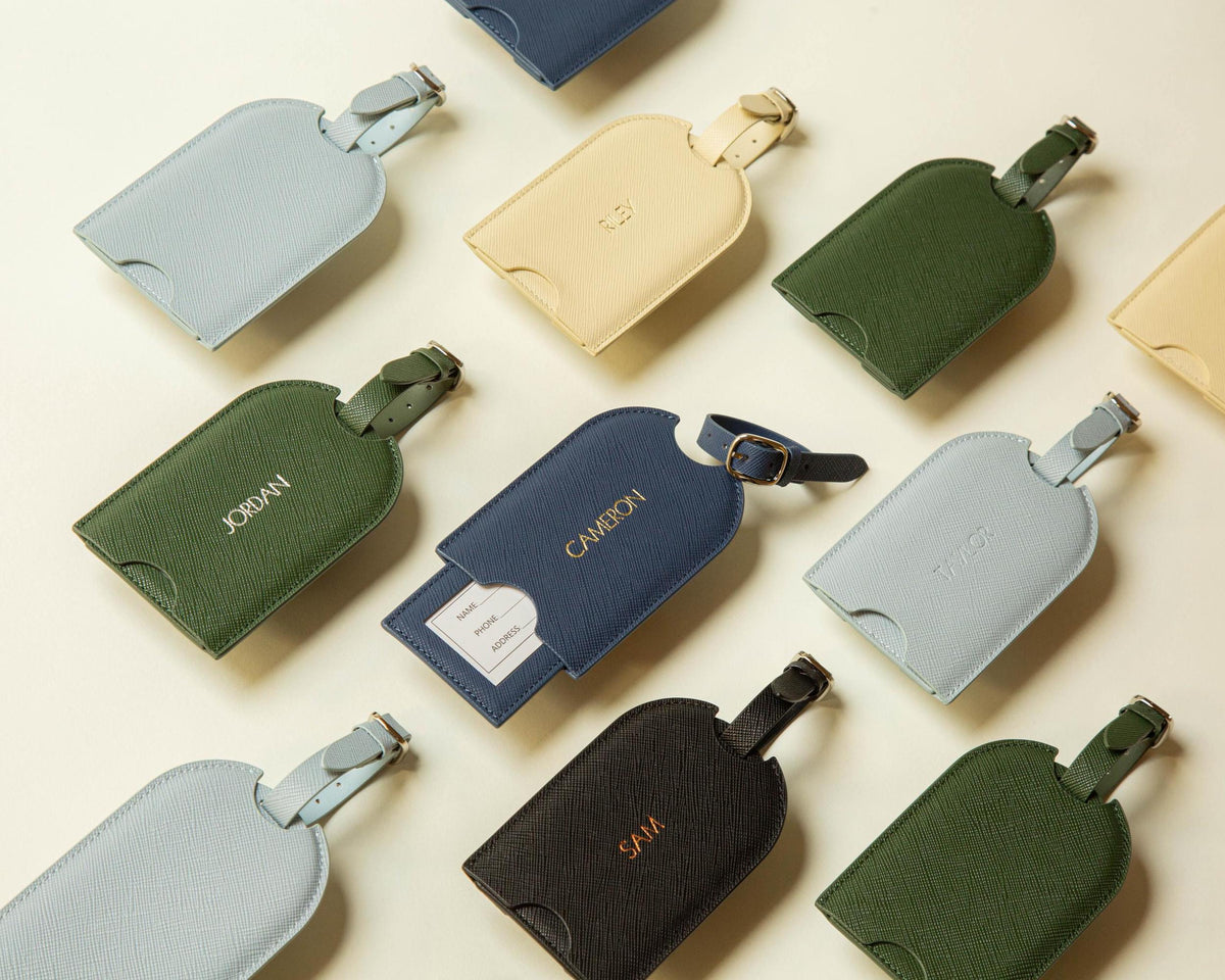 Embossed Saffiano Leather Luggage Tag (Name) - Personalized Suitcase Tag, Travel Accessory Honeymoon Gift