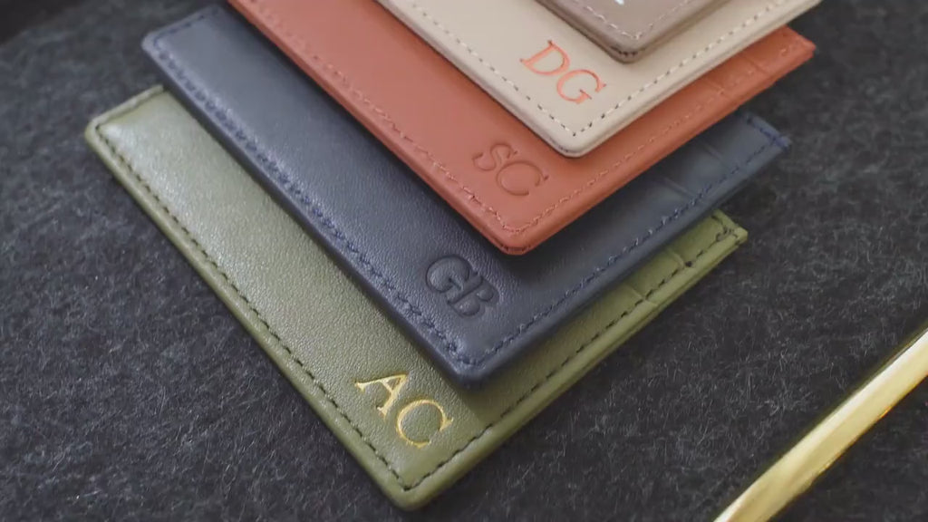Embossed Leather card holder - custom monogram name initials slim money id wallet, 3rd anniversary gifts for him her, mom dad gift ideas