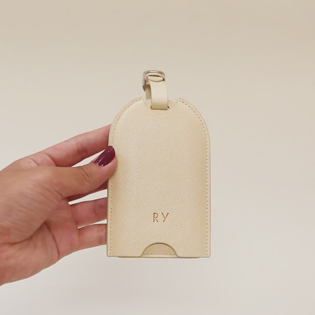 Embossed Saffiano Leather Luggage Tag (Initial) - Personalized Monogram Travel Bag Tag, Wedding Party Gift