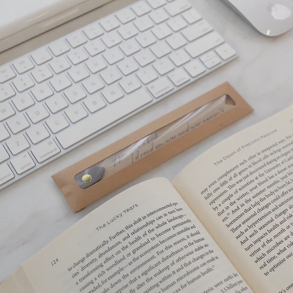 Personalized leather bookmark w/ loop (design 2) - unique custom book marker 3rd anniversary gift for girlfriend with custom quote