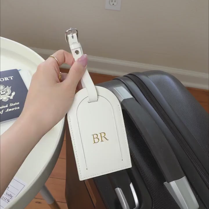 Embossed Monogram Luggage Tag (Latte) - Custom personalized suitcase tag, Travel, Bag name tags, birthday destination wedding gift