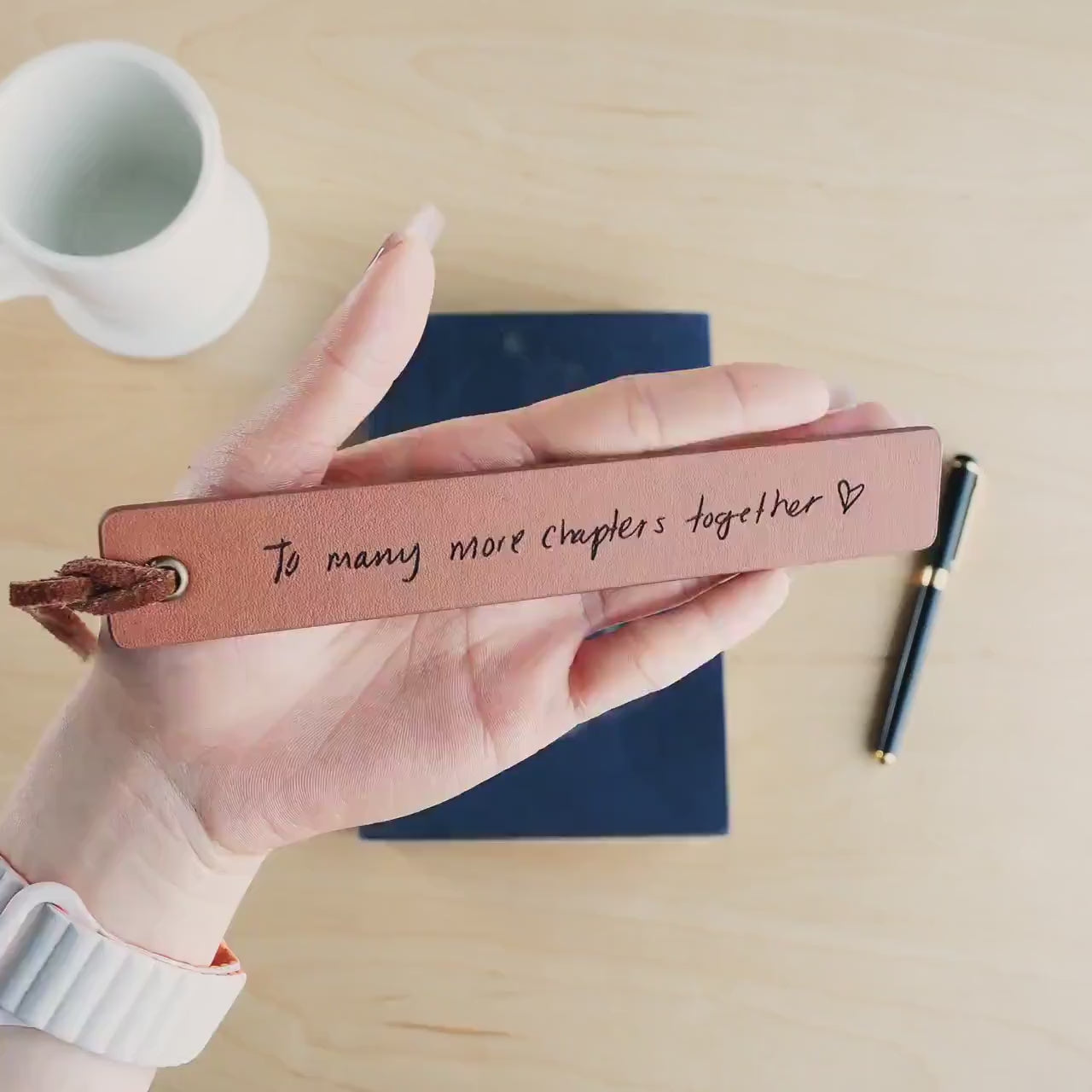 Engraved leather bookmark, 3rd anniversary bookmark custom handwritten note bookmark, note from kids, book club gift, book worm