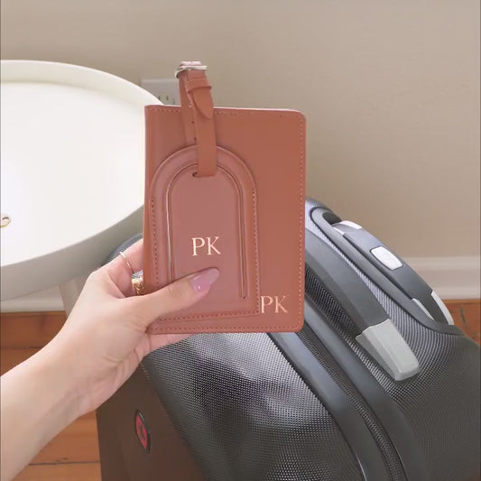 Embossed leather passport holder & embossed luggage tag (set) - Custom gift for her mom, 3rd anniversary gift, destination wedding suitcase