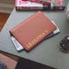 Embossed leather passport holder - custom monogram name travel wallet, retiree gift, company corporate business anniversary, dad gift idea