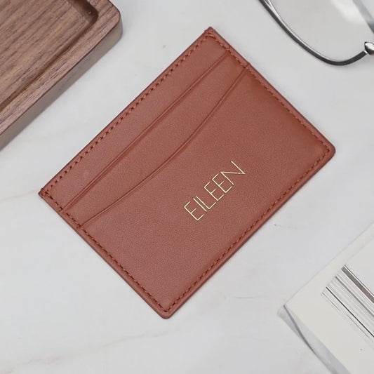 Embossed Leather card holder - custom monogram name initials slim money id wallet, 3rd anniversary gifts for him her, mom dad gift ideas
