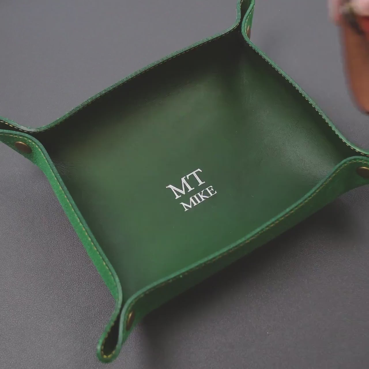 Embossed snap leather valet - monogram catchall tray, 3rd anniversary, birthday present for husband boyfriend wife couples, teacher gift