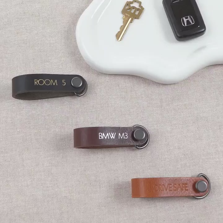 Embossed Leather Strap Keychain (XS Name) - Custom Key Ring Holder, Personalized Leather Gift, Slim Keyholder, Handheld, Gift for Busy Dad
